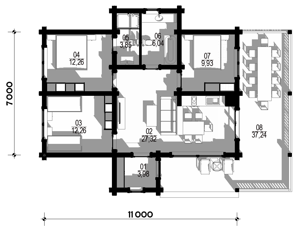 Бунгало на 3 спальни
